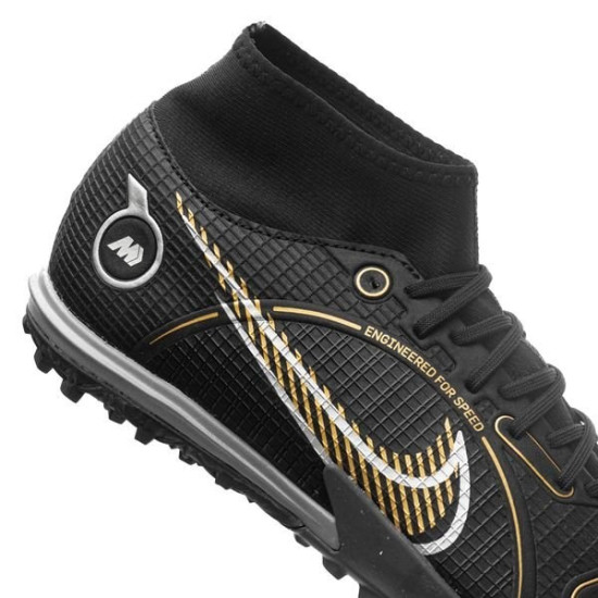 Sepatu Futsal Nike Mercurial Superfly 8 Academy TF Shadow Black Metallic Gold Metallic Silver DJ2878-007