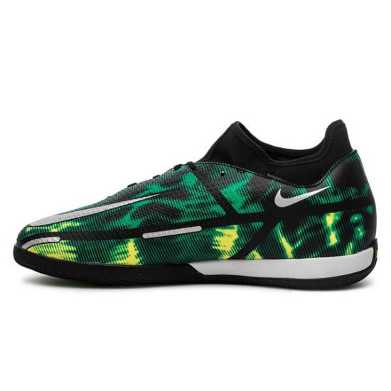 Sepatu Futsal Nike Phantom GT 2 Academy DF IC Shockwave Black Metallic Platinum Green Strike DM0720-003