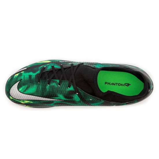 Sepatu Futsal Nike Phantom GT 2 Academy DF IC Shockwave Black Metallic Platinum Green Strike DM0720-003
