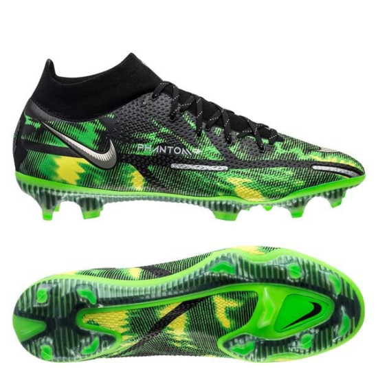 Sepatu Bola Nike Phantom GT 2 Elite DF FG Shockwave Black Metallic Platinum Green Strike DM0731-003