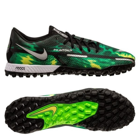 Sepatu Futsal Nike Phantom GT 2 Pro TF Shockwave Black Metallic Platinum Green Strike DM0735-003