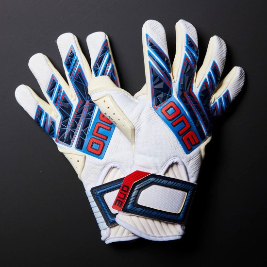 Sarung Tangan Kiper One Apex Pro Super White Blue Red GLV-APEX-SU