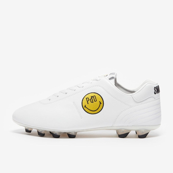 Sepatu Bola Pantofola dOro Lazzarini Eco 2.0 X Smiley FG Made In Italy White Yellow PS2816-02CY_48SM