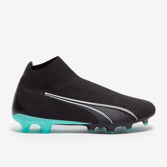 Sepatu Bola Puma Ultra Match+ Laceless FG/AG Puma Black Puma White Elektro Aqua 10703202