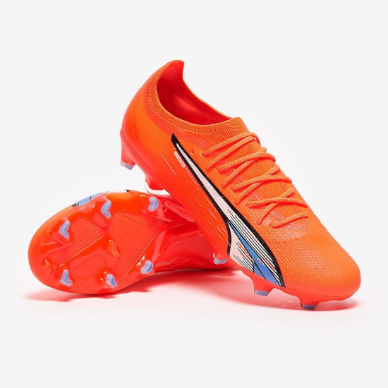 Sepatu Bola Puma Ultra Ultimate FG/AG Puma Ultra Orange Puma White Blue Glimmer 10716301