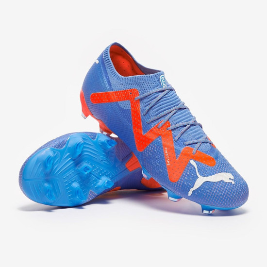 Sepatu Bola Puma Future Ultimate Low FG/AG Blue Glimmer Puma White Puma Ultra Orange 10716901