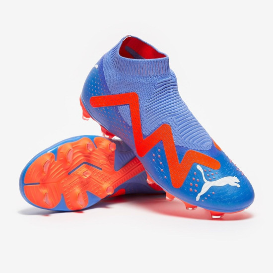 Sepatu Bola Puma Future Match+ Laceless FG/AG Blue Glimmer Puma White Puma Ultra Orange 10717601