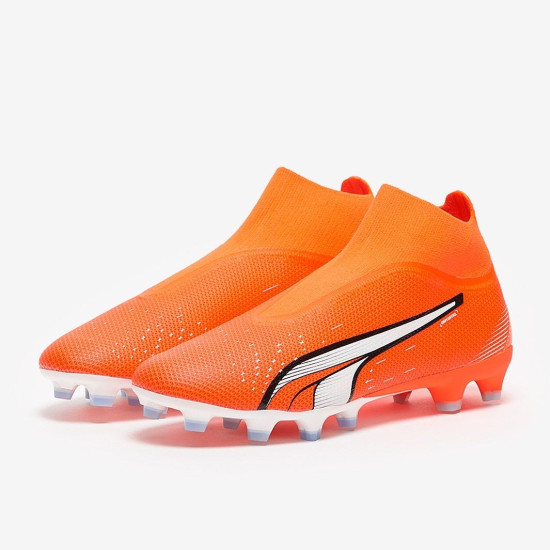 Sepatu Bola Puma Ultra Match+ Laceless FG/AG Puma Ultra Orange Puma White Blue Glimmer 10724301