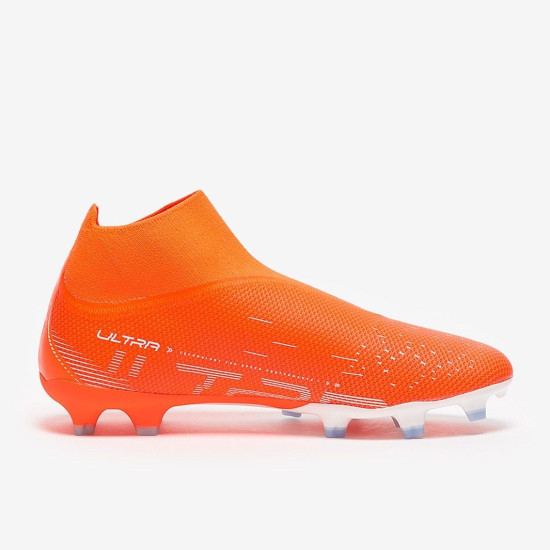 Sepatu Bola Puma Ultra Match+ Laceless FG/AG Puma Ultra Orange Puma White Blue Glimmer 10724301