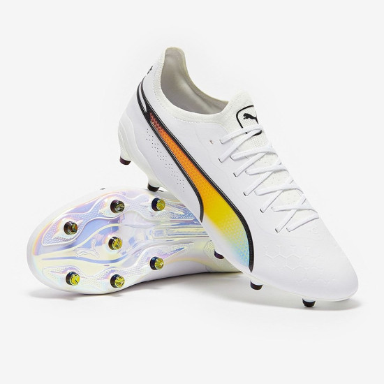 Sepatu Bola Puma King Ultimate Icon FG/AG White Black Pele Yellow 10731201