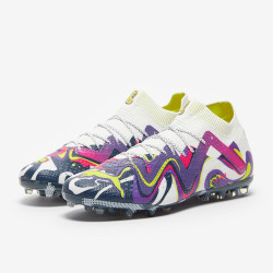 Sepatu Bola Puma Future Ultimate Creativity MG White Fluro Yellow Violet 10741101