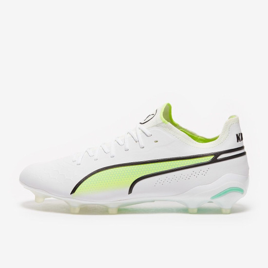 Sepatu Bola Puma King Ultimate FG/AG White Black Fast Yellow 10709703