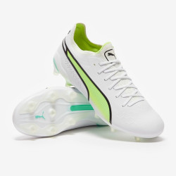 Sepatu Bola Puma King Ultimate FG/AG White Black Fast Yellow 10709703