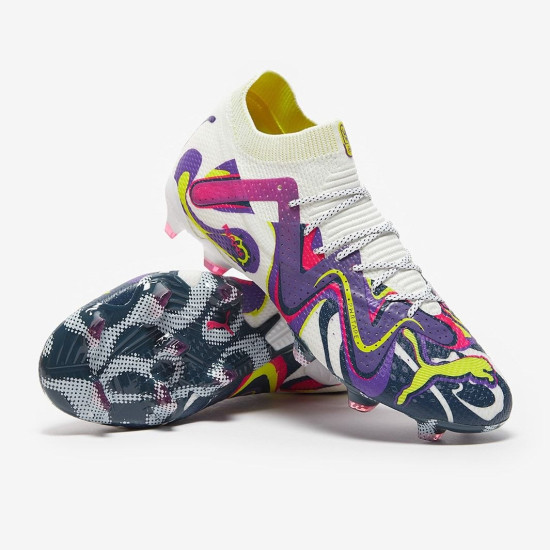 Sepatu Bola Puma Future Ultimate Creativity FG/AG Puma White Violet Yellow 10732301