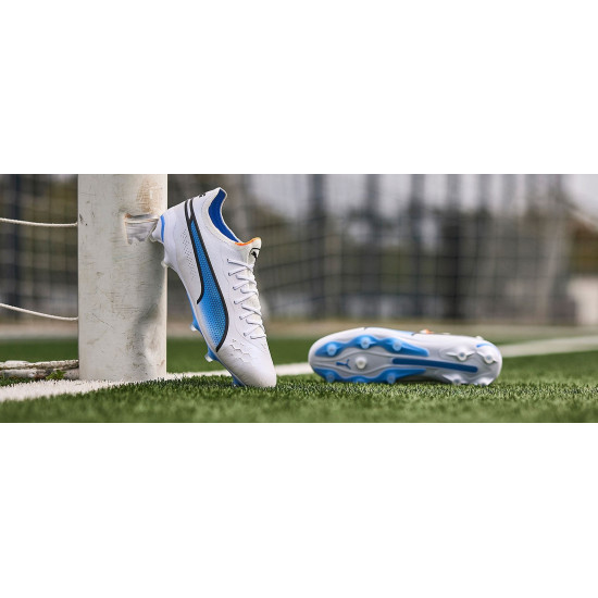 Sepatu Bola Puma King  Ultimate FG/AG Puma White Black Blue 10709701