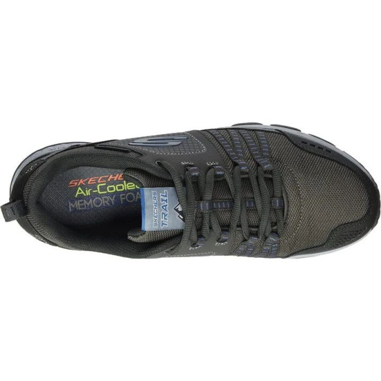 Sepatu Lari Skechers Escape Plan Trail Pewter Leather Mesh Blue Trim 51591 PEW-7