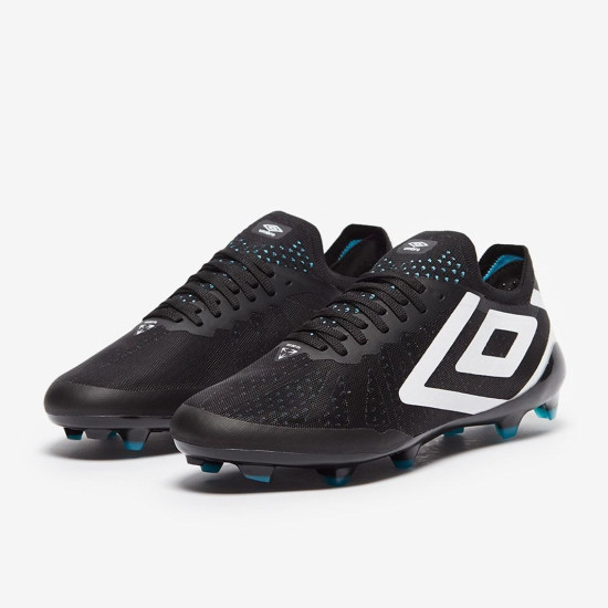 Sepatu Bola Umbro Velocita VI Pro FG Black White Cyan Blue 81682U-SWH