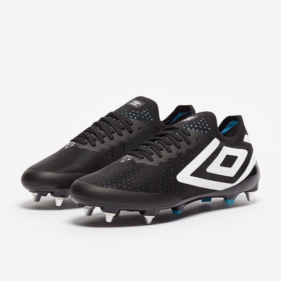 Sepatu Bola Umbro Velocita VI Pro SG Black White Cyan Blue 81683U-SWH