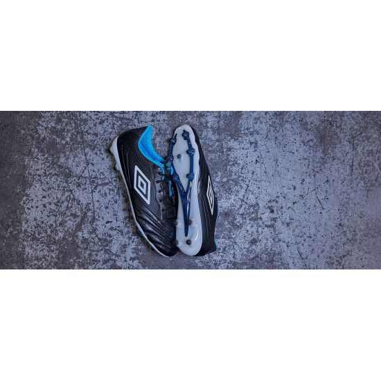 Sepatu Bola Umbro Tocco III Pro FG Black White Malibu Blue 81850U-LMN