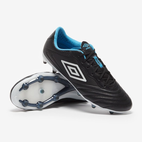 Sepatu Bola Umbro Tocco III Pro FG Black White Malibu Blue 81850U-LMN