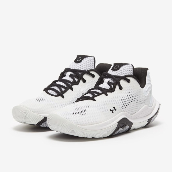 Sepatu Basket Under Armour Spawn 4 White White Metallic Silver 3024971-102