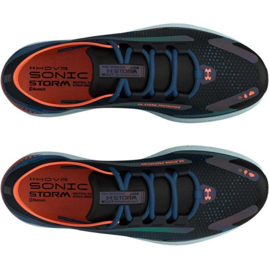 Sepatu Lari Under Armour HOVR Sonic 5 Storm Black Petrol Blue Panic Orange 3025448 002-9.5