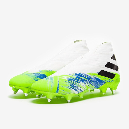 Sepatu Bola Adidas Nemeziz 19+ SG White Green Blue Black FU8494