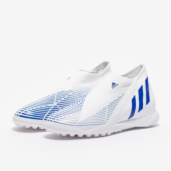 Sepatu Futsal Adidas Predator Edge.3 Laceless TF White Hi Res Blue White GX2629