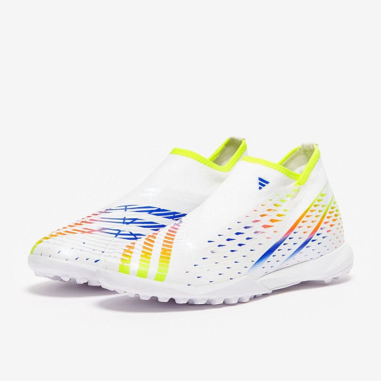 Sepatu Futsal Adidas Predator Edge.3 Laceless TF White Solar Yellow Power Blue GV8532