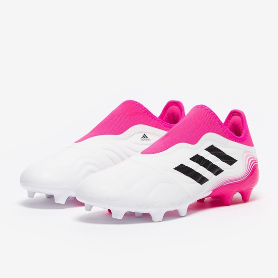 Sepatu Bola Adidas Copa Sense.3 Laceless FG White Core Black Shock Pink FW7268