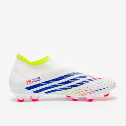 Sepatu Bola Adidas Predator Edge.3 Laceless FG White Solar Yellow Power Blue GW0999