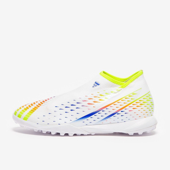 Sepatu Futsal Adidas Predator Edge.3 Laceless TF White Solar Yellow Power Blue GV8532