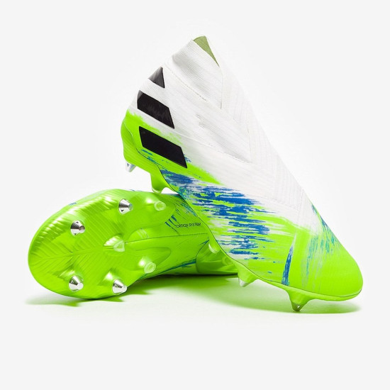 Sepatu Bola Adidas Nemeziz 19+ SG White Green Blue Black FU8494