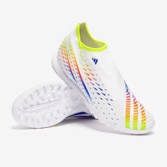 Sepatu Futsal Adidas Predator Edge.3 Laceless TF White Solar Yellow Power Blue GV8532