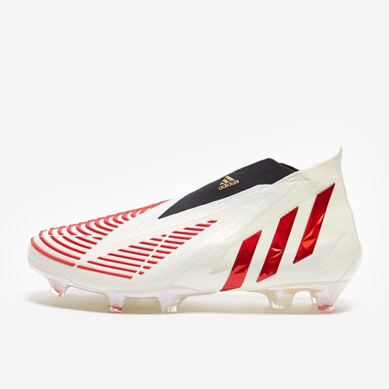 Sepatu Bola Adidas Predator Edge+ FG Off White Vivid Red Gold Metallic GV7384