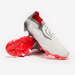 Sepatu Bola Adidas Copa Sense+ FG White Solar Red Iron Metallic FY6218